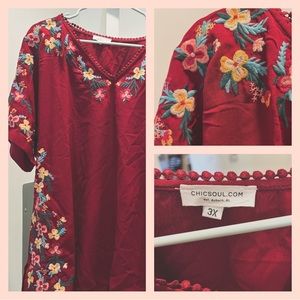 Red Embroidered Floral Blouse (size 3X)